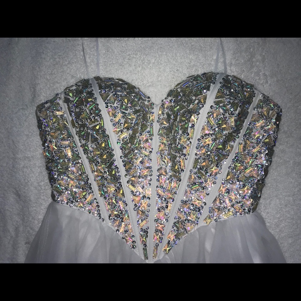 Snow white strapless prom dress